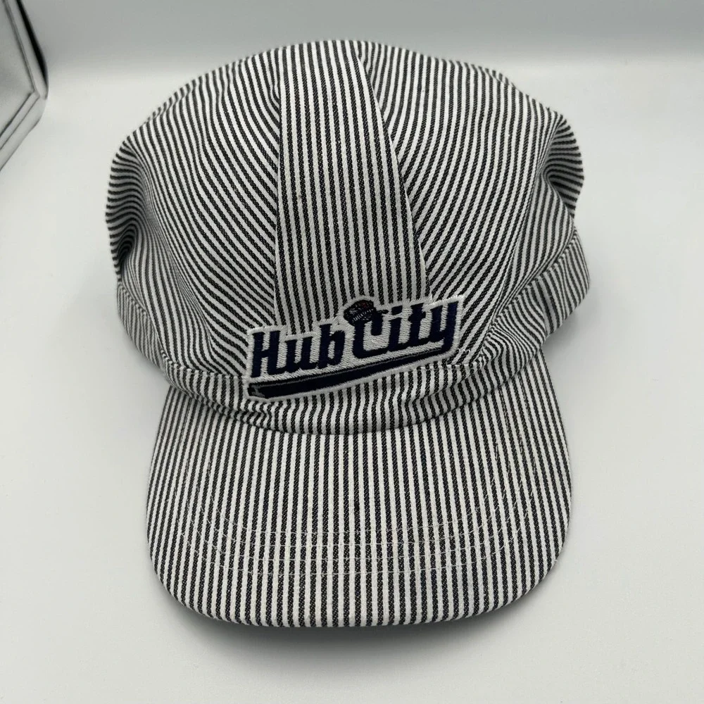 BWM Global Engineer Hat Blue White Hickory Stripe Hub City Snapback